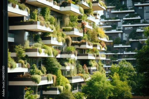 Green Building With Vertical Garden, Promoting Sustainability And Uniqueness photo