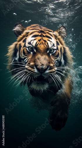 Tiger underwater. Generative AI.