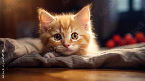 Cute innocent fluffy cat. Generative AI. © Saman