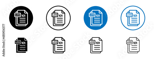 Log File vector illustration set. Computer data analytics log file symbol in black and blue color.