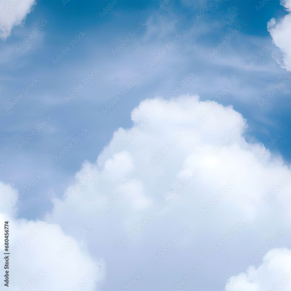 Fototapeta premium Soft and fluffy white clouds on a blue sky background Natural and calming Ideal for creating a serene and peaceful atmosphere in designs