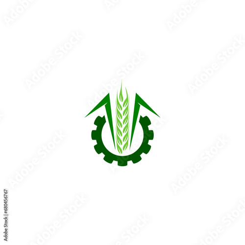Wheat grain and Gear logo designs concept. Agriculture icon isolated on white background