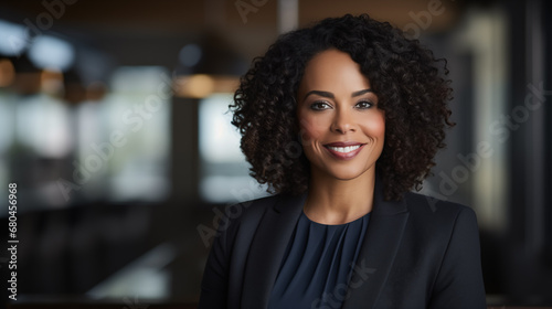 black woman's empowerment in professional office environment, strong and confident 