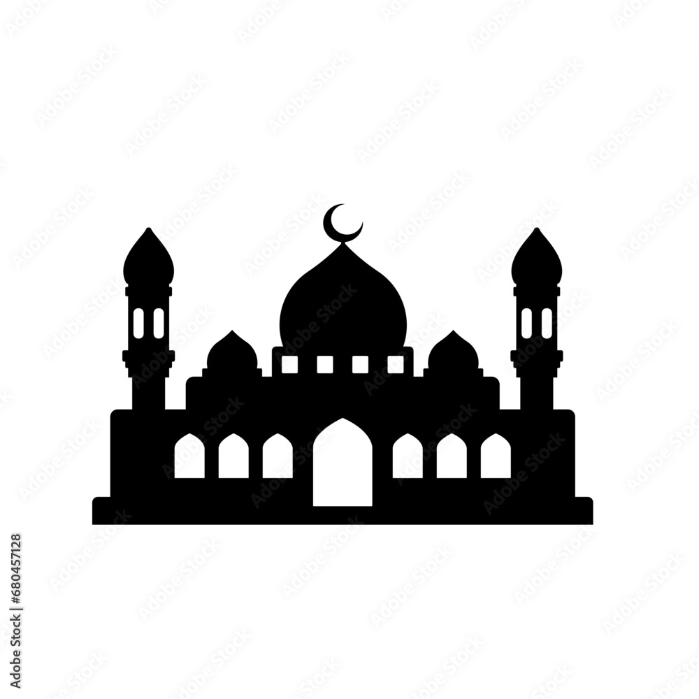 Mosque silhouette vector. Mosque building icon for symbol eid mubarak celebration. Ramadan design graphic in muslim culture and islam religion