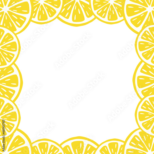 Border of lemon slices. Composition of citrus fruits. Vector illustration isolated on white background.