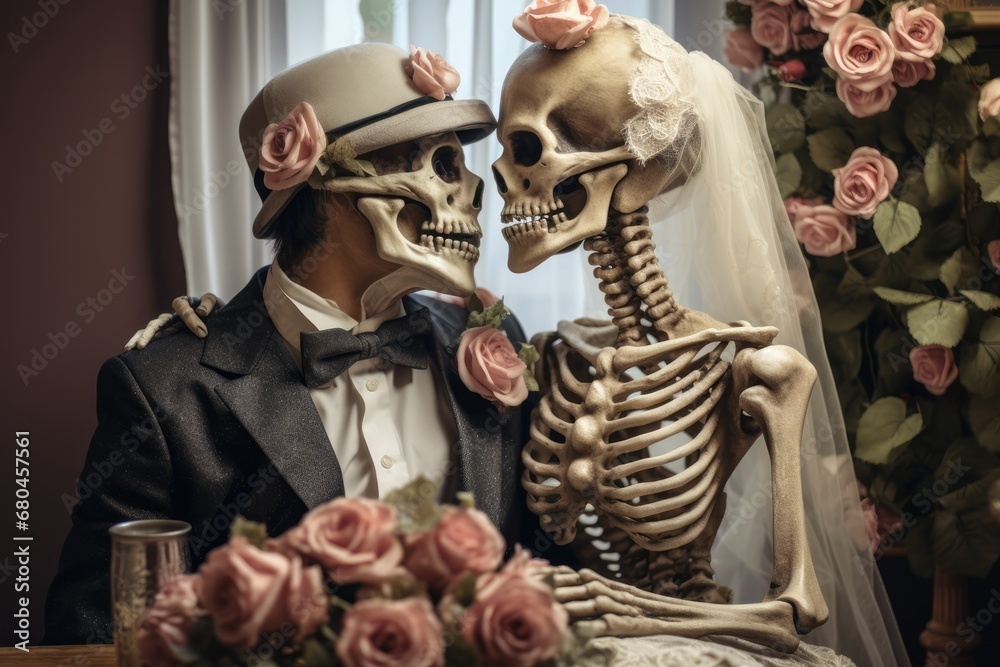 Skeleton Bride And Groom On Wedding Day