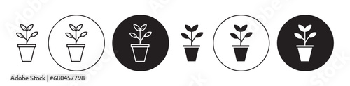 Plant pot line icon set. Houseplant flowerpot symbol for ui designs.