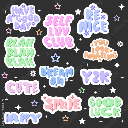 Y2k Stickers Vector Pack. Set Of Trendy Retro Patches Pop Art Design.