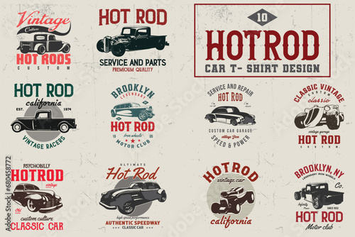 Hotrod Car Vector T-shirt Design Bundle. American hotrod classic car t-shirt graphic. vintage hot rod cars tee shirts.