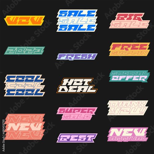 Set of Sale Stickers Retro Design. Cool Trendy Discount labels. Vector Special Offer Badges.