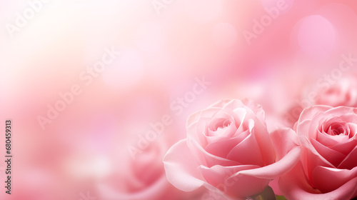 Light pink roses of soft color on a blurred background
