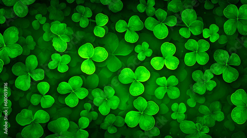Green background with clover leaves. St.Patrick 's Day.