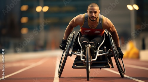 A person in a wheelchair does sports photo