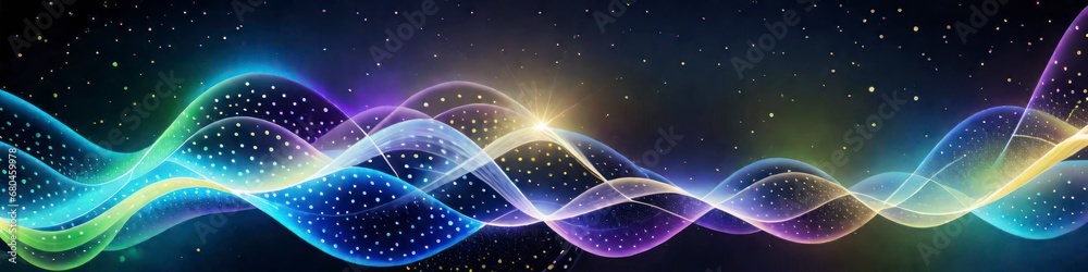 Abstract banner glowing transparent waves on dark background Abstract banner glowing transparent waves on dark background