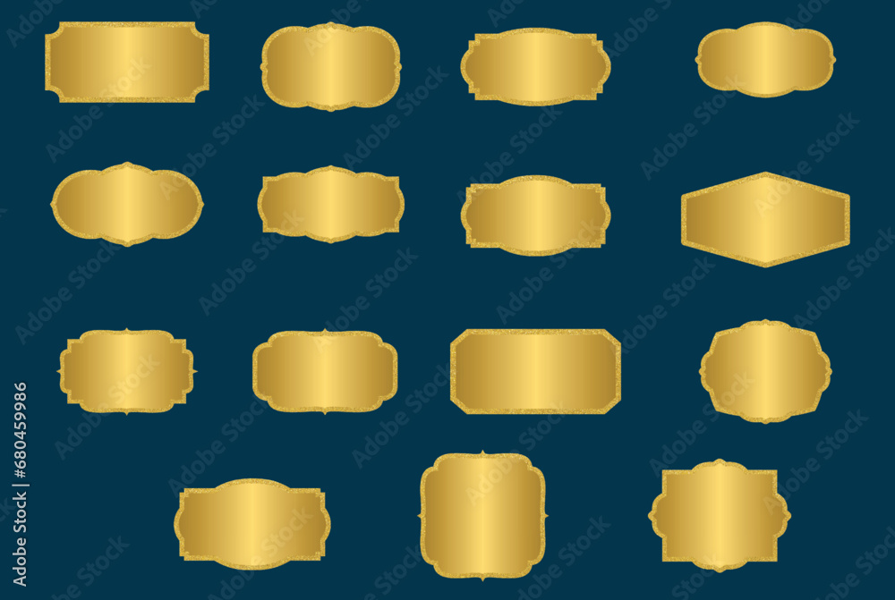 Set of golden banner text box frame, collection of gold label frame with golden glitter Set of golden banner text box frame, collection of gold label frame with golden glitter