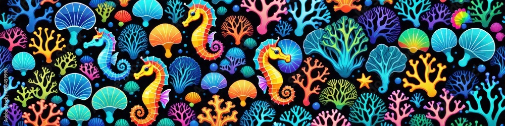 Abstract banner in the style of children's illustration on the sea bottom, background for your design Abstract banner in the style of children's illustration on the sea bottom, background for your design