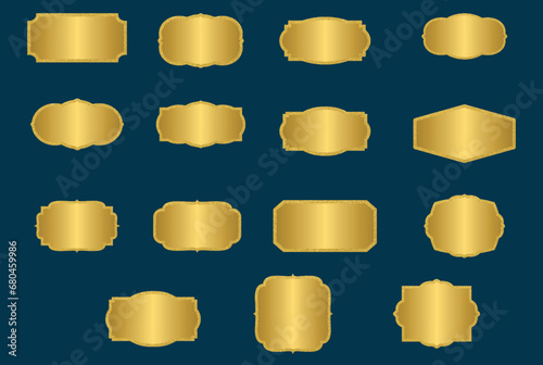 Set of golden banner text box frame, collection of gold label frame with golden glitter