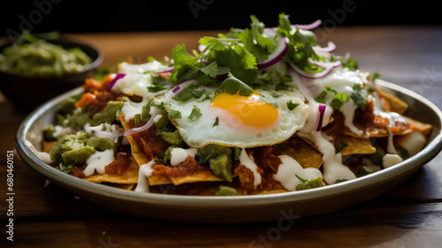 Chilaquiles, mexican traditional breakfast. AI