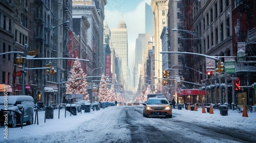 Central street in New York under the snow