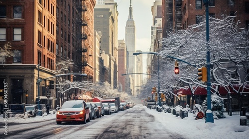 Central street in New York under the snow photo