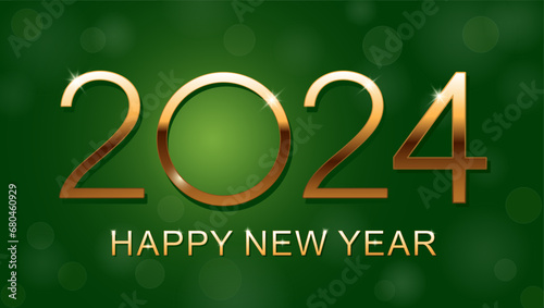 Happy new year 2024 greeting card design. Vector illustration on green background.