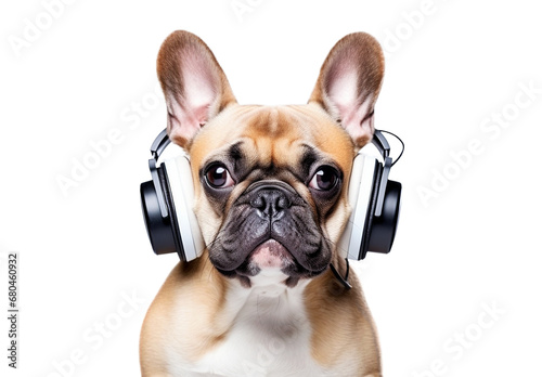 Pug with headphones isolated on transparent background. © Svetlana Rey