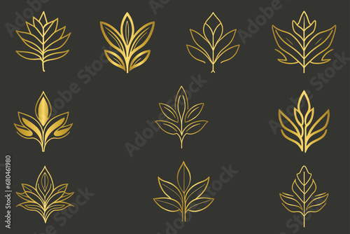 Set of golden leaves, collection of gold leaf