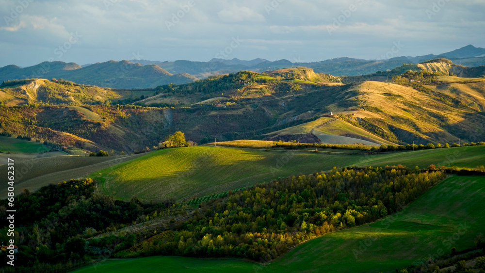 Foliage d'autunno nei vitigni delle colline bolognesi. Bologna, Emilia Romagna. Italia