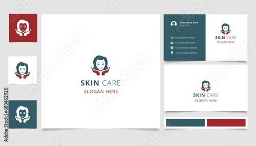 Skin care logo design with editable slogan. Branding book and business card template.
