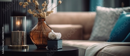 Still life details in home interior of living room photo