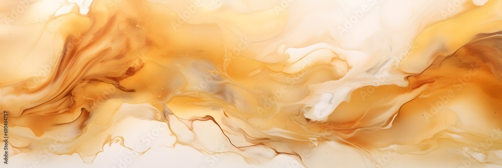 luxury golden marble alcohol ink water yellow color background. - obrazy, fototapety, plakaty 