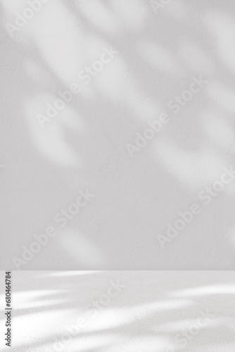 Background White Wall Studio with Light,Shadow on Surface floor,Empty Kitchen Room with Desk Podium Display Mockup,Top Shelf Bar with Sunlight,Backdrop Concrete background for Spring Cosmetic Product