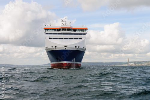 A passenger ferry sailing at sea