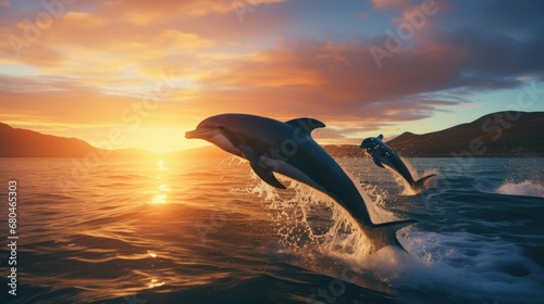 Dolphins Jumping from the Water in the Middle of the Sea Animal Photography © Fadil