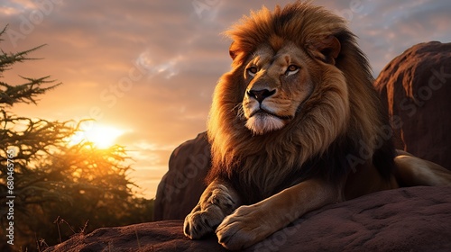 Animal wildlife portrait lion with natural background in the sunset view  AI generated image