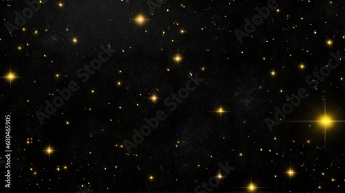 Night with shining yellow stars minimal black abstract desktop pc background banner, ai generated