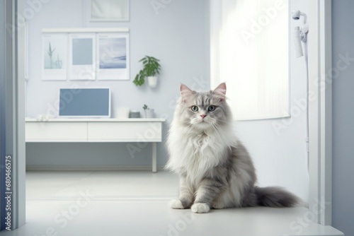 Portrait of a cat patient in vet clinic visit a veterinarian doctor for medical exam © stopabox