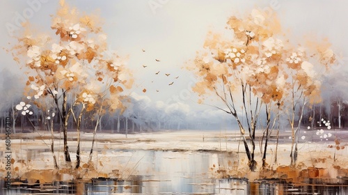 Obraz na płótnie Park oil painting, generative ai w salonie
