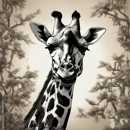 _Create a detailed and realistic vector illustration of a majestic giraffe in its natural habitat  with a focus on its unique spotted coat pattern and long neck.__26