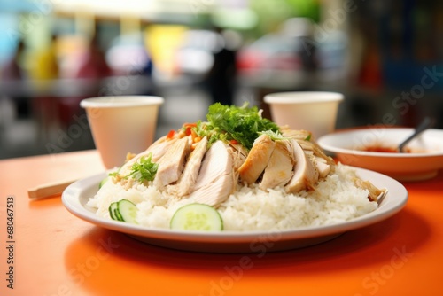 Hainanese Chicken Rice. asian street food. 