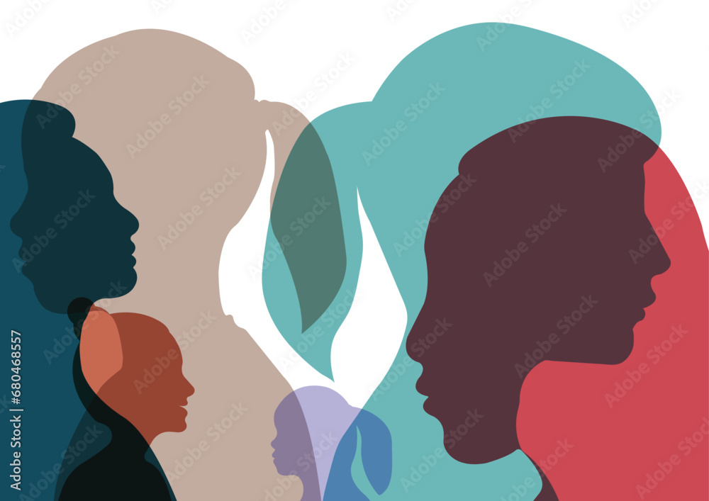 Silhouette of a group of women of diverse culture. Diversity multi-ethnic and multiracial women. The concept of diversity. Vector illustration