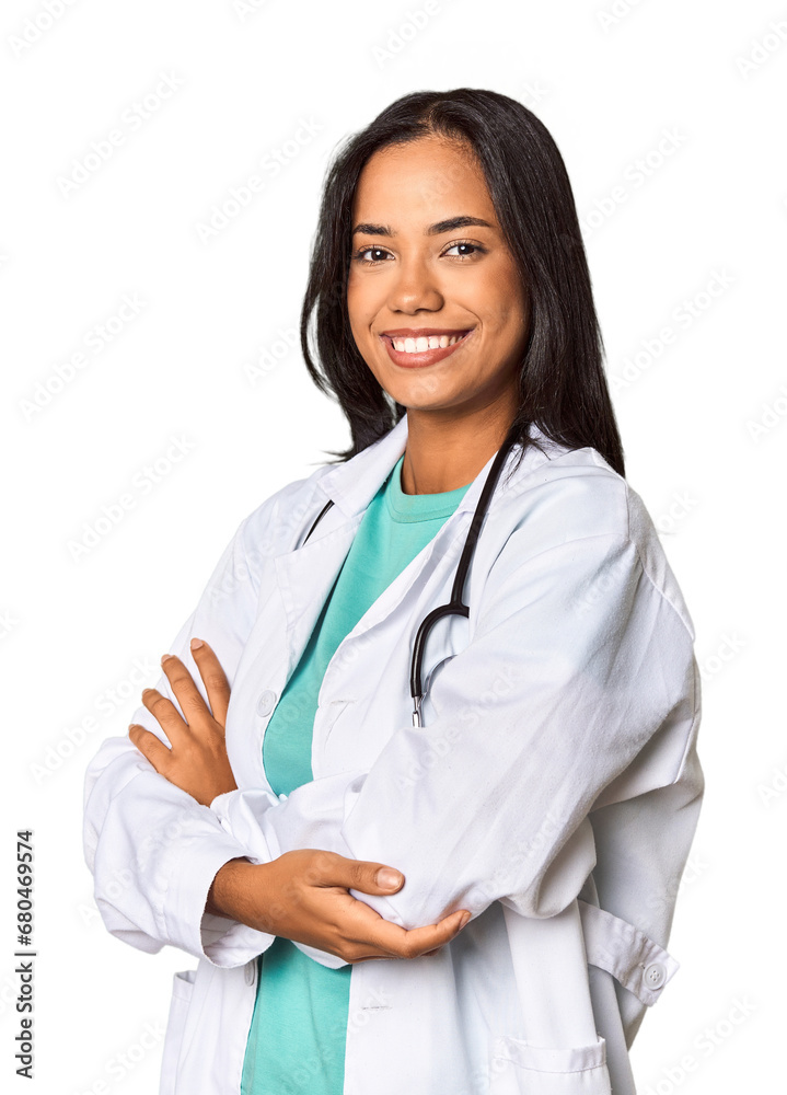 Young Filipina doctor confidently posing in studio Young Filipina doctor confidently posing in studio