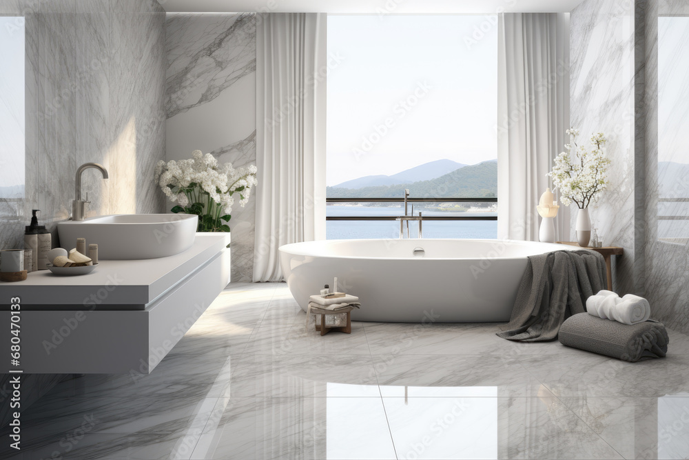 Generative ai illustration of Modern style of marble bathroom interior Generative ai illustration of Modern style of marble bathroom interior