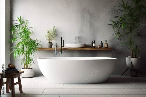 Contemporary Tranquility Minimalist Modern Bathroom with Striking Concrete Walls. created with Generative AI