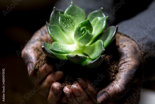 4K Image: Farmer's Hand Holding New Aloe Vera Plant