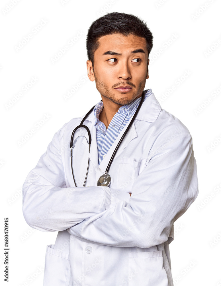Chinese male doctor posed against studio background Chinese male doctor posed against studio background