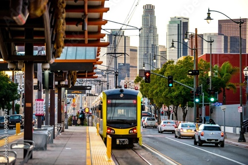 4K Image: Los Angeles Skyline with Subway Train