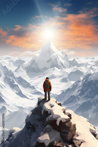 A person on the snowy peak of a mountain