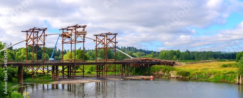 4K Image: Suspension Bridge in Construction - Building Infrastructure photo
