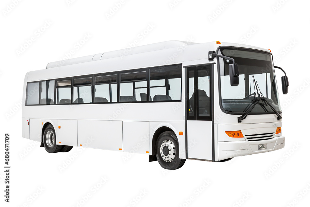 White empty bus isolated white background, side view